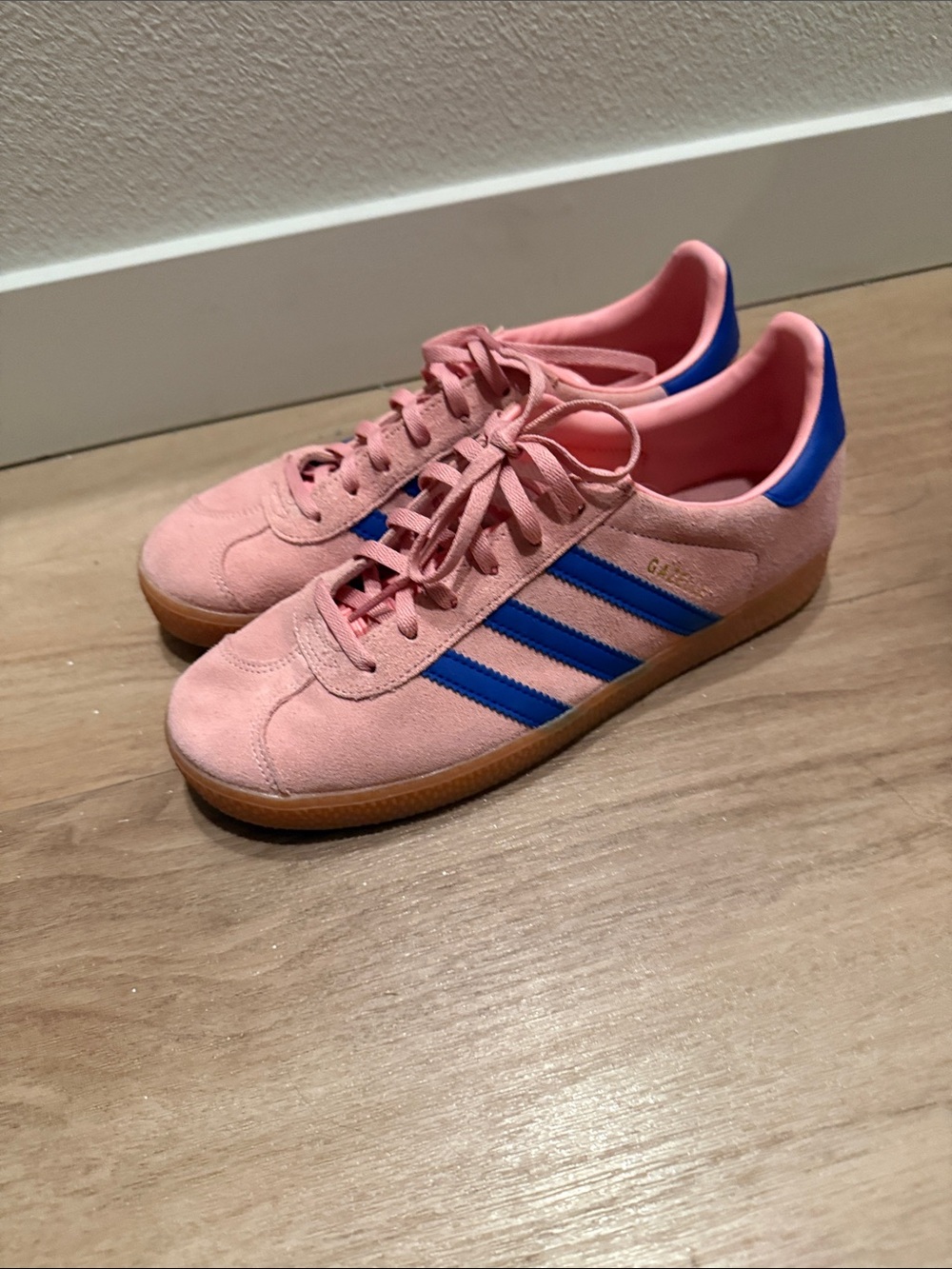 adidas Pink Suede Sneakers with Blue Stripes
